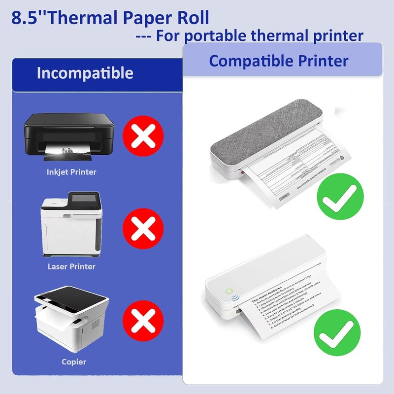 ECIFFO 6 Rolls Thermal Paper 8.5 X 11 Inch, US Letter Paper Roll for M08f M832 Portable Printer, Thermal Printer Paper, Quick-dry A4 Paper Rolls for M08f M832 Inkless - Image 3